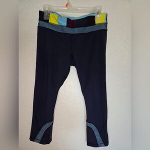 Lululemon Athletica Blue Navy and Yellow Capris with Stretchy Fit